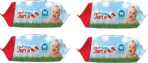 Baby Turco Islak Havlu Mendil Klasik 90 Yaprak 4 Paket Plastik Kapaklı - Image 1