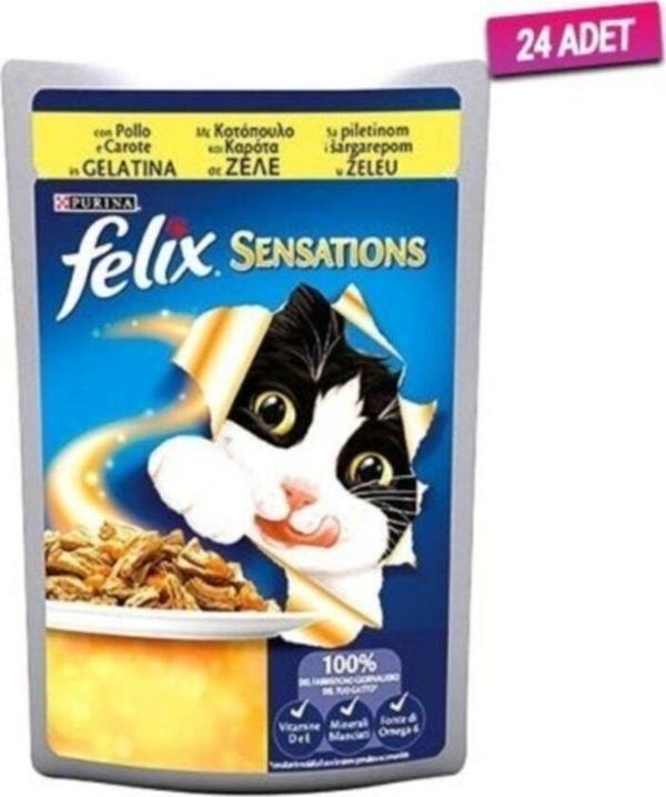 Felix 24 Adet  Sensations Tavuklu Ve Havuçlu Yaş Kedi Maması - Image 1
