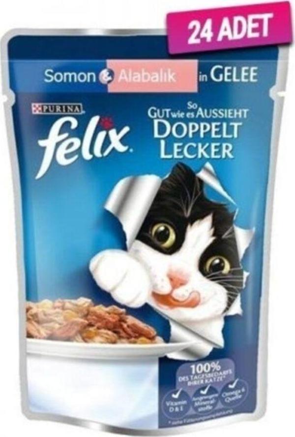 Felix 24 Adet  Somonlu Ve Sardalyalı Yetişkin Kedi Konservesi - Image 1