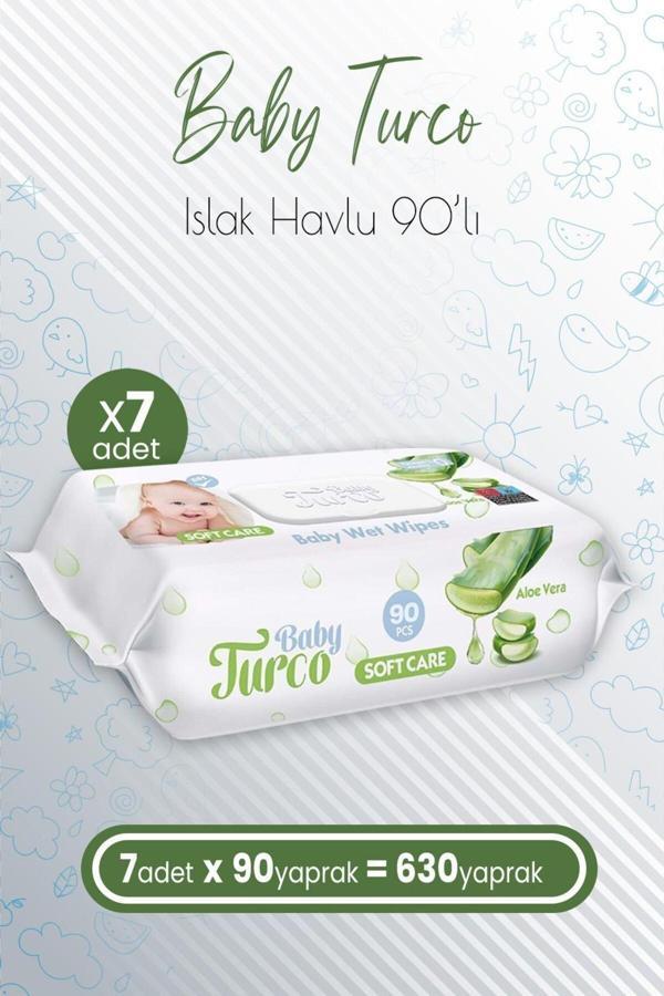 Baby Turco Soft Care Bebek Islak Havlu Aloe Vera 90' Lı X 7 Adet (630 Yaprak) - Image 1