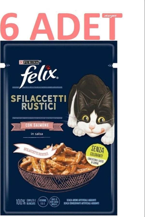 Felix Pouch Somonlu Lezzetli Et Dilimleri Yaş Kedi Maması 80 Grx 6 Adet - Image 1