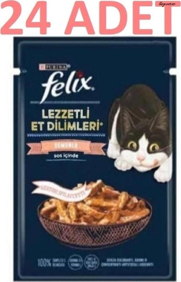 Felix Pouch Somonlu Lezzetli Et Dilimleri Yaş Kedi Maması 80 Grx24 Adet - Image 1