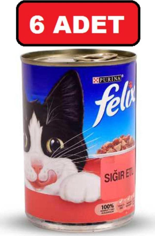 Felix Sığır Etli Kedi Islak Maması 400 Gr X 6 Adet Yaş Mama Konserve - Image 1