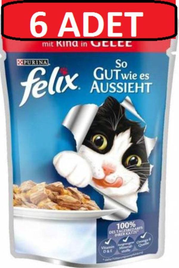 Felix Sığır Etli Kedi Islak Maması X 6 Adet Yaş Mama Pouch - Image 1