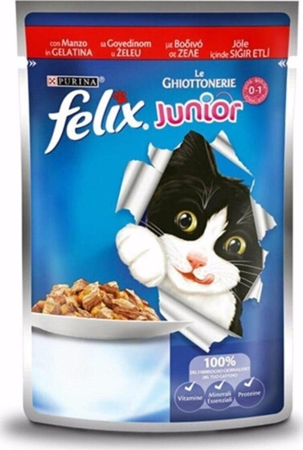 Felix Junior Sığır Etli Yavru Pouch Yaş Kedi Maması 10 Adet - Image 1