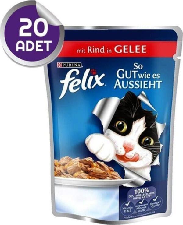 Felix Sığır Etli Pouch Yaş Kedi Maması 20 Adet - Image 1