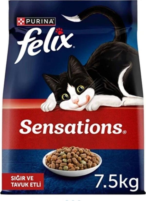 Felix Kattenvoer Sensations Tavuklu Ve Sığır Etli Kuru Kedi Maması 7.5Kg - Image 1