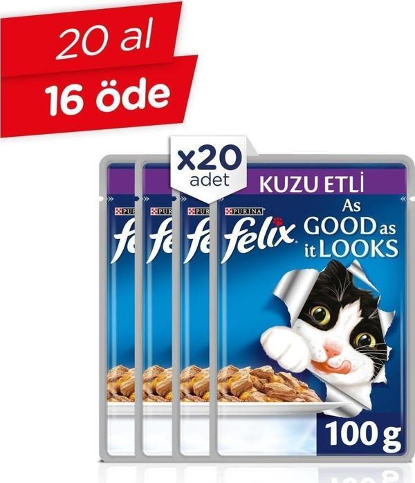 Felix Kuzu Etli Kedi Pouch Konserve 20 Adet - Image 1