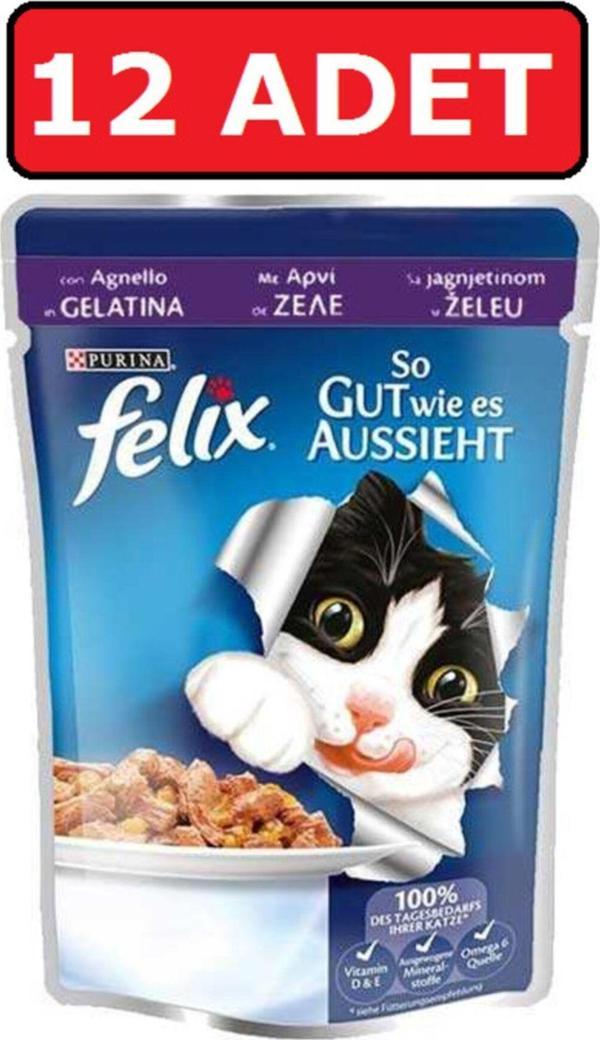 Felix Kuzu Etli Yaş Kedi Mama X 12 Adet Islak Mama Pouch - Image 1