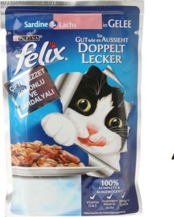 Felix Pouch 48 Adet X Çifte Lezzet Somon Sardalya Kedi Yaş Mama - Image 1