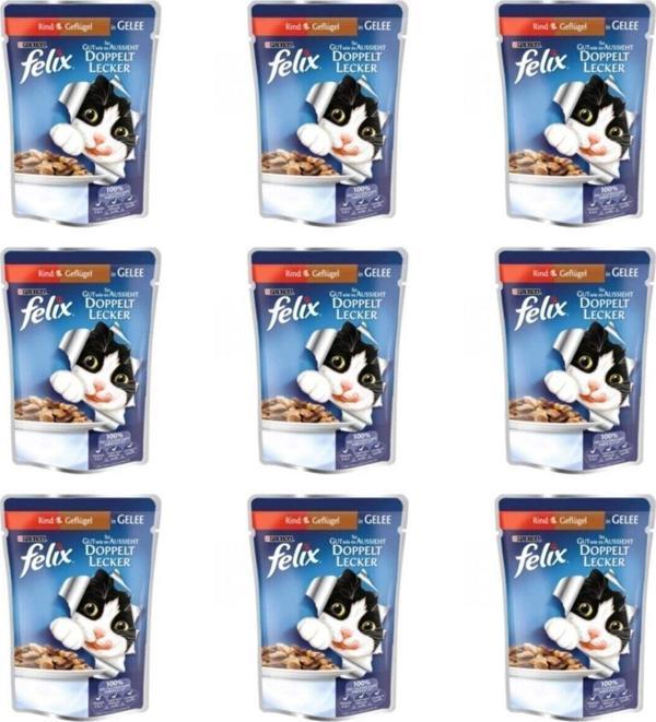 Felix Pouch Sığır Ve Tavuk Etli Çifte Lezzet Kedi Yaş Maması 9 Adet - Image 1