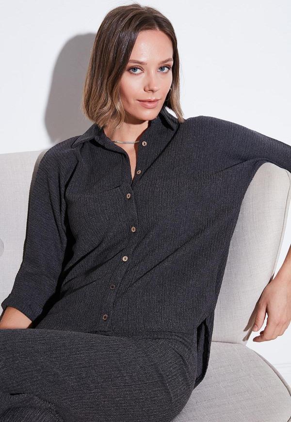 Lela Streç Regular Fit Dokulu Bayan Gömlek 5865975 ANTRASİT - Image 1