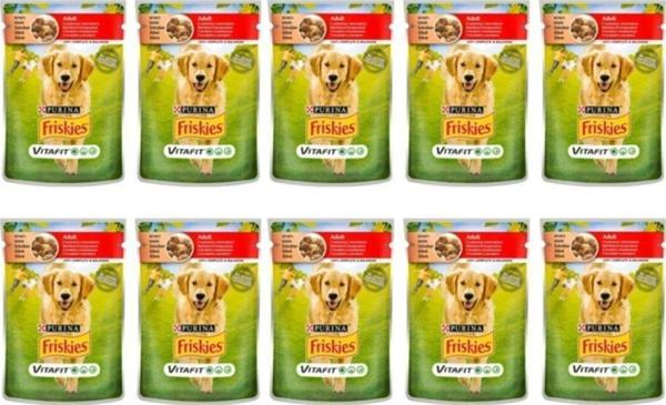Friskies 10 Adet 100 Gr Sığır Etli Yaş Köpek Maması - Image 1