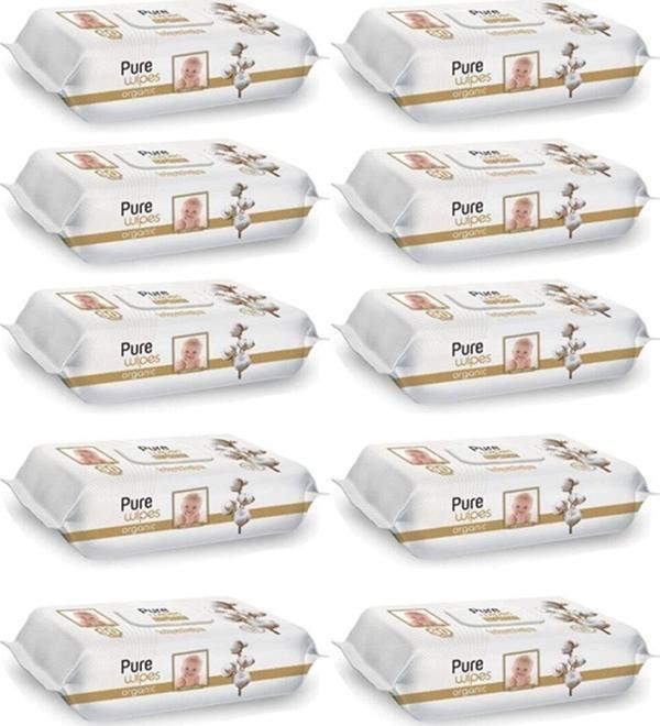 Pure Wipes Pamuklu Organic Islak Mendil 90' Lı 10 Paket 900 Yaprak - Image 1