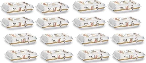 Pure Wipes Pamuklu Organic Islak Mendil 90' Lı 16 Paket 1440 Yaprak - Image 1