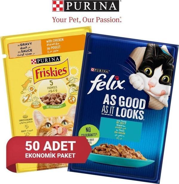 Purina Yeni Karışık Ekonomik Paket 50 Adet 85 Gr (Felix Ve Friskies) Bir Arada - Image 1