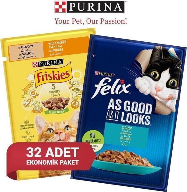 Purina Yeni Purına Karışık Paket 32 Adet 85 Gr (Felix Ve Friskies) Bir Arada - Image 1