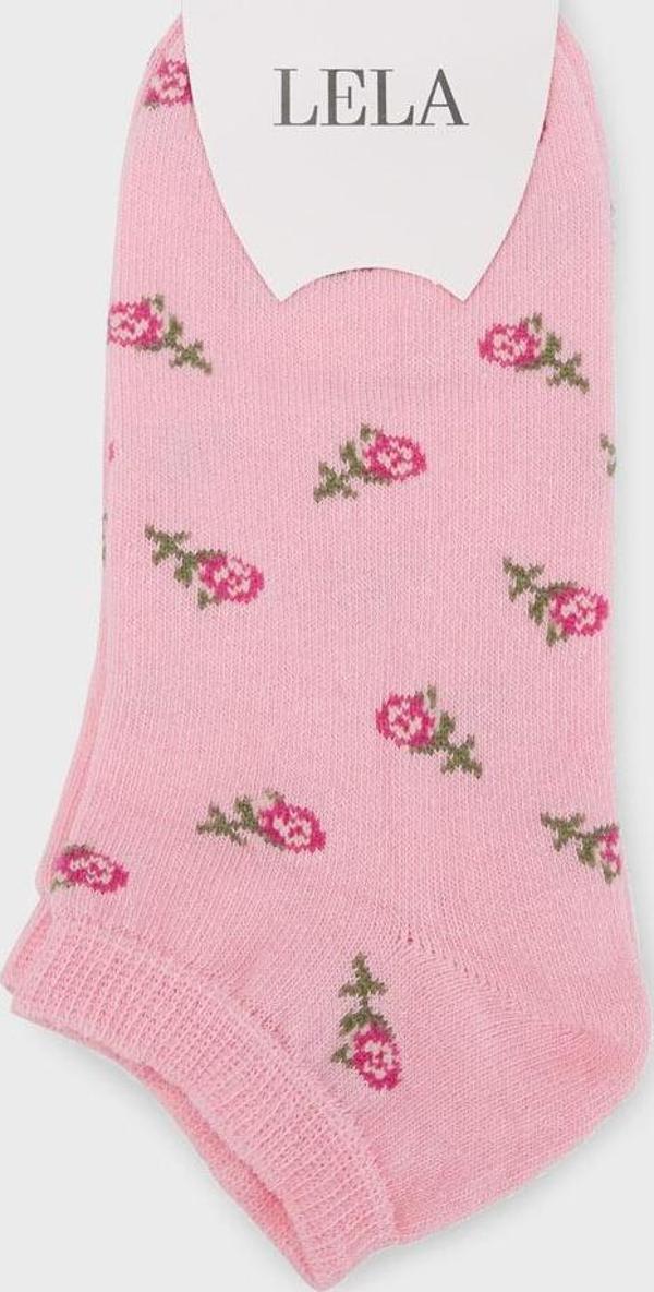 Lela Desenli Yumuşak Pamuklu Örme Patik Bayan Çorap 0070003 PEMBE - Image 1