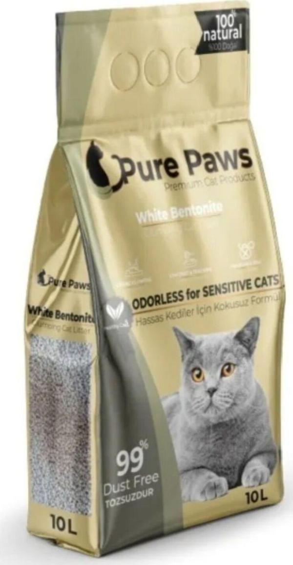 White Pure Paws Kedi Kumu İnce Taneli Kokusuz Bentonit 10 Lt - Image 1