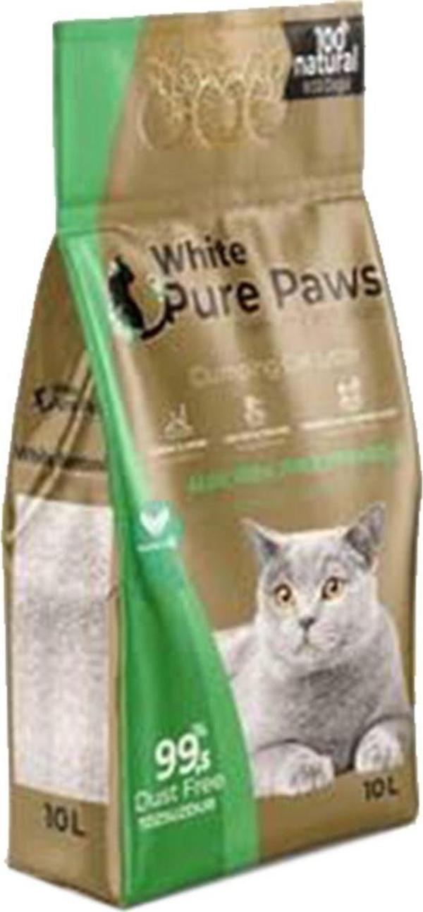 White Pure Paws Kedi Kumu Pure Paws Ince Taneli Aloevera Doğal Bentonit 10 Lt - Image 1