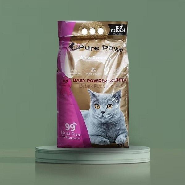 White Pure Paws Pure Paws Ince Taneli Bebek Pudralı Bentonit Kedi Kumu 10Lt - Image 1