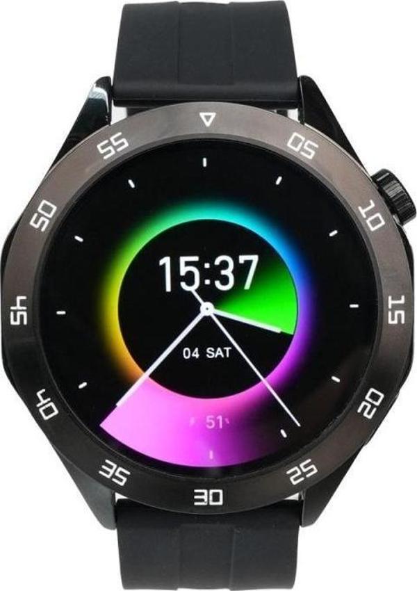 Logia HT04 Akıllı Saat 46 mm Siyah Silikon Kordon Çinko Alaşım Kasa - Image 1
