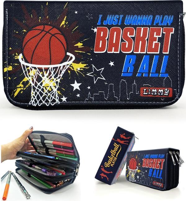 Kalem Kutusu Basketbol Kawai Organizer Kalemkutu Vegan Deri Üç Bölmeli Kalemlik Siyah - Image 1