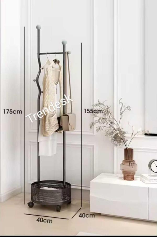 TRENDESK Ayaklı Siyah Konfeksiyon Askısı Metal Elbise Askılığı Sepetli Askılık Tekerlekli 175 Cm 6005 - Image 1