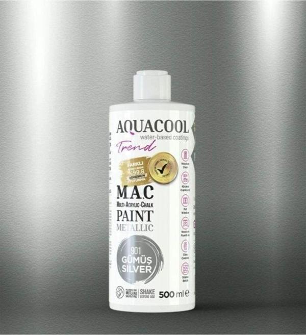 Aquacool Trend Su Bazlı Akrilik Dönüşüm Boyası Metalik Renk 901 Gümüş 500ml - Image 1