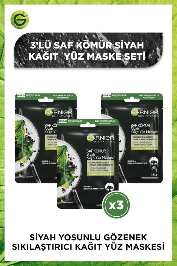 Garnier Kağıt Yüz Maskesi Siyah Saf Kömür 28 gr x 3 Adet - Image 1