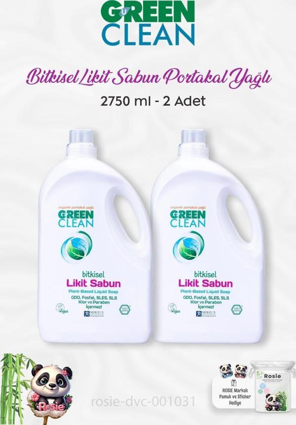2 Adet Green Clean Bitkisel Likit Sabun Portakal Yağlı 2750 ml ve ROSIE - Image 1