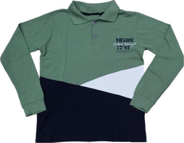 Erkek Çocuk Renk Bloklu Polo Yaka Haki Renk Sweatshirt - Image 1