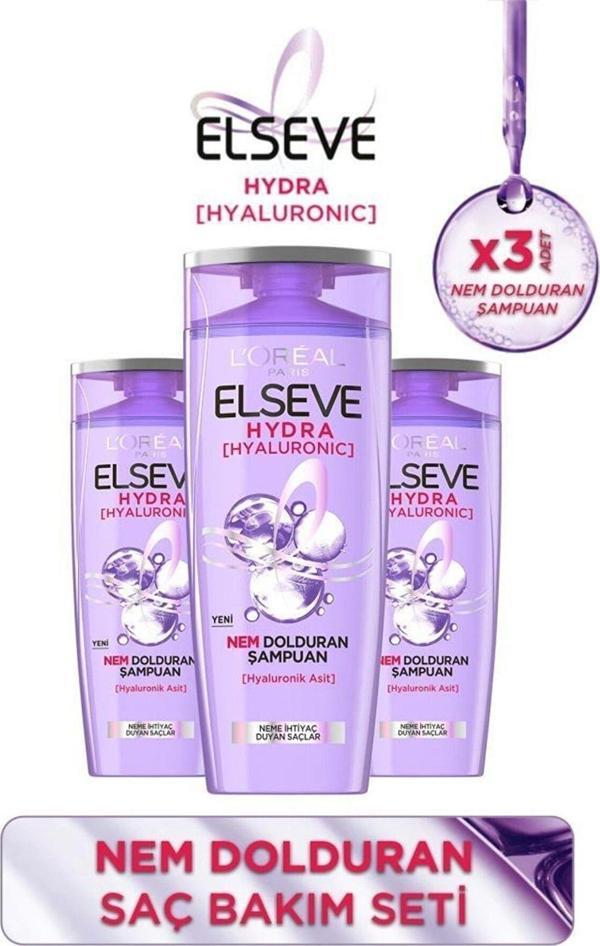 ELSEVE Loreal Hydra (Hyaluronik Asit) Nem Dolduran Şampuan 390 Ml X 3 Adet - Image 1