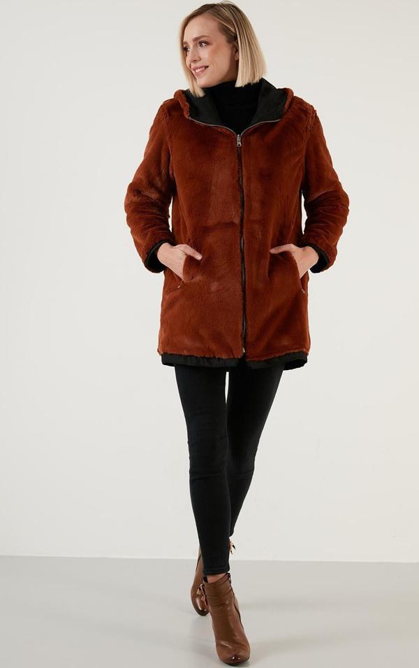 Lela Çift Taraflı Regular Fit İçi Suni Kürklü Cepli Bayan Mont 6238067 CAMEL - Image 1