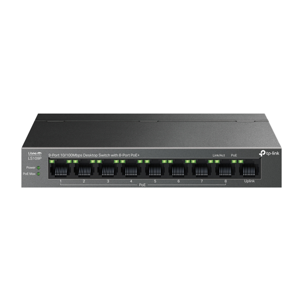 TP-LINK LS109P, Green Tech, 9 Port MegaBit, 8 Port POE, 63W, Yönetilemez, Metal Kasalı Switch - Image 1