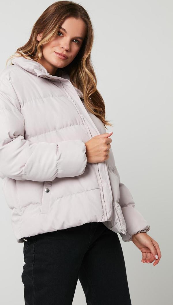 Lela Dik Yaka Cepli Şişme Kısa Bayan Mont 6020045 TAŞ - Image 1