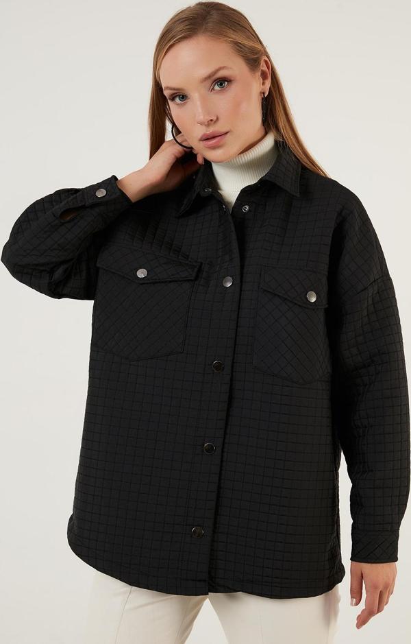 Lela Oversize Cepli Kapitone Bayan Gömlek Ceket 42190505 SİYAH - Image 1
