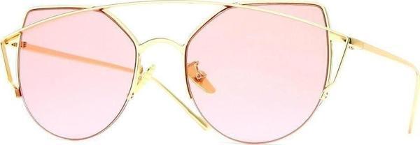 Angel Eyes Kadın Güneş Gözlüğü Cat Eyes Tasarım Gold Çerçeve Pembe Cam - Image 1