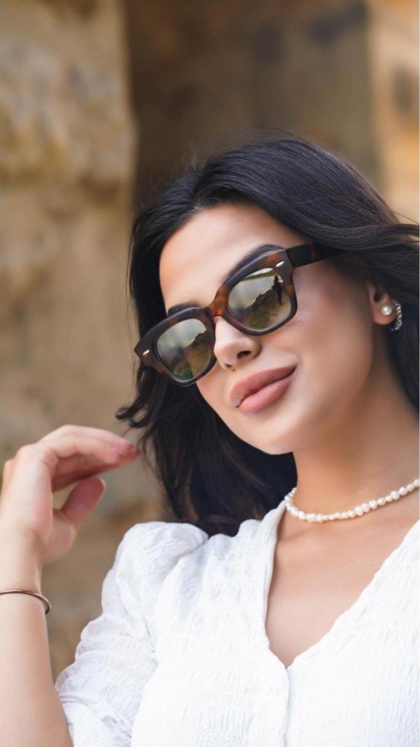 Angel Eyes Kadın Güneş Gözlüğü Dikdörtgen Tasarım Leopar Çerçeve Kahverengi Cam - Image 1