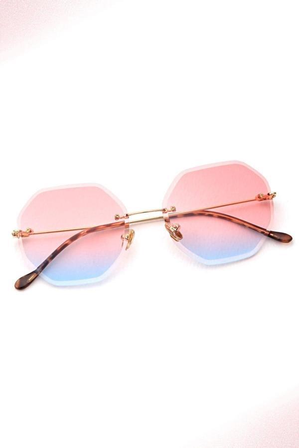 Angel Eyes Kadın Güneş Gözlüğü Geometrik Cam Tasarım Çerçeve Pembe Degrade Cam - Image 1
