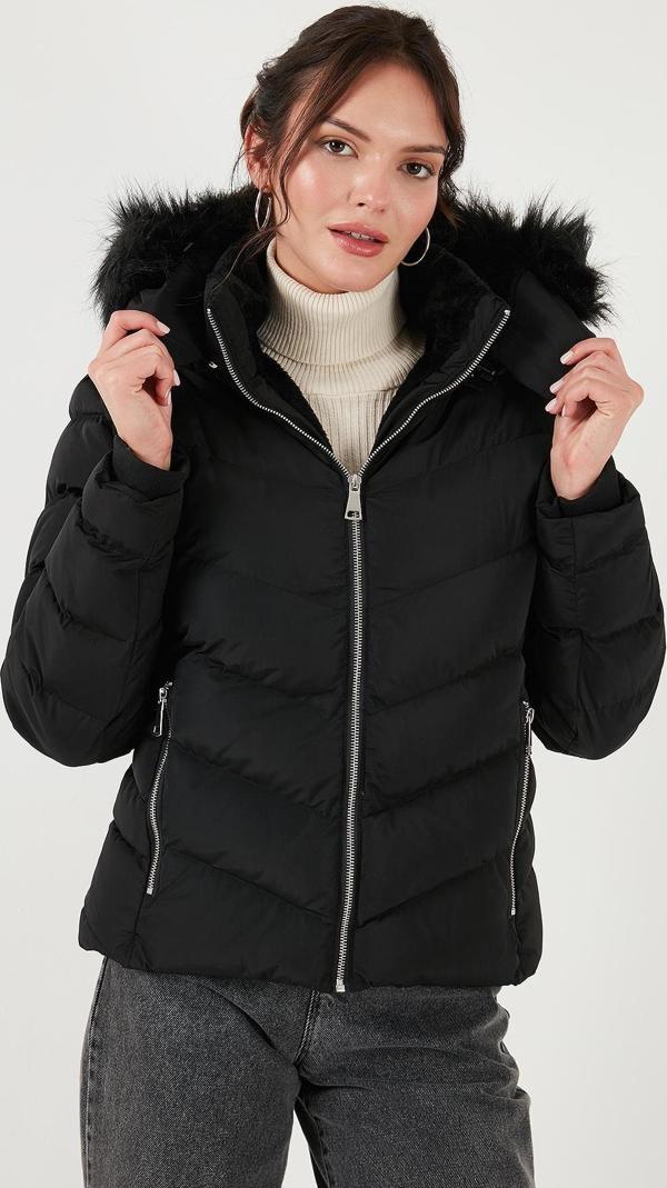 Lela Regular Fit Çıkarılabilir Kapüşonlu Fermuarlı Cepli Şişme Bayan Mont 497DİNA SİYAH - Image 1