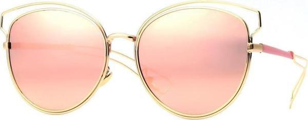 Angel Eyes Kadın Güneş Gözlüğü Geometrik Tasarım Gold Çerçeve Pembe Cam - Image 1