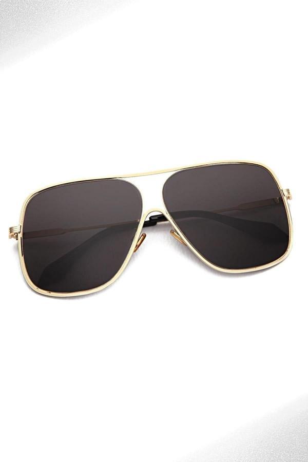 Angel Eyes Kadın Güneş Gözlüğü Geometrik Tasarım Gold Çerçeve Siyah Cam - Image 1