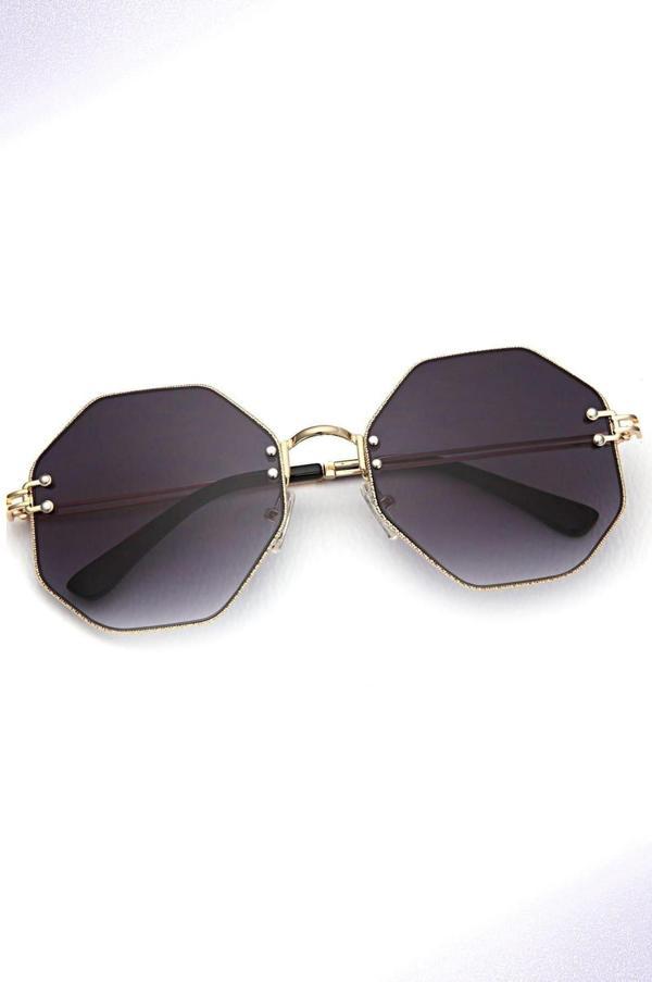 Angel Eyes Kadın Güneş Gözlüğü Geometrik Tasarım Gold Çerçeve Siyah Cam - Image 1