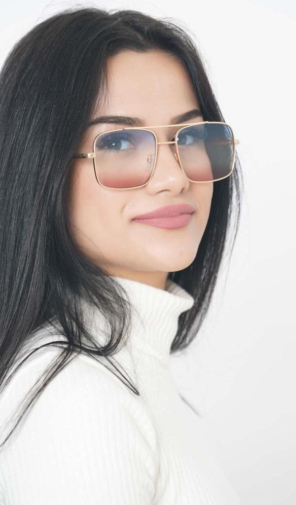 Angel Eyes Kadın Güneş Gözlüğü Dikdörtgen Gold Çerçeve Mavi Pembe Degrade Cam - Image 1