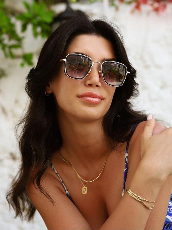 Angel Eyes Kadın Güneş Gözlüğü Dikdörtgen Gold Dayanıklı Metal Çerçeve Siyah Cam - Image 1