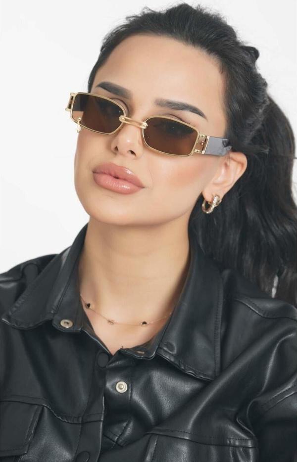 Angel Eyes Kadın Güneş Gözlüğü Dikdörtgen Gold Leopar Çerçeve Kahverengi Piercingli Cam - Image 1