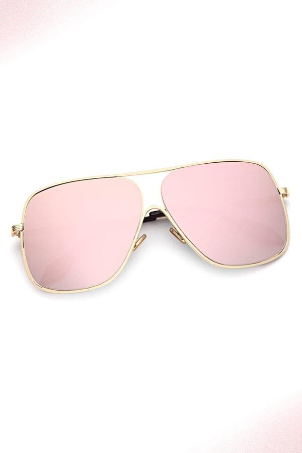 Angel Eyes Kadın Güneş Gözlüğü Kare Tasarım Gold Çerçeve Pembe Aynalı Cam - Image 1