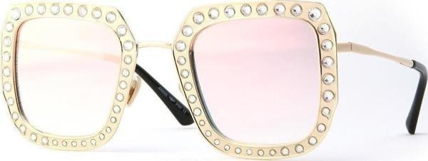 Angel Eyes Kadın Güneş Gözlüğü Kare Tasarım Inci Detaylı Gold Çerçeve Pembe Aynalı Cam - Image 1