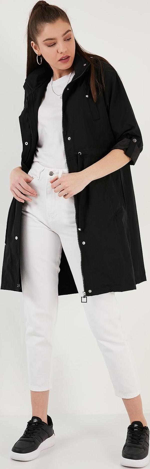 Lela Regular Fit Çıkarılabilir Kapüşonlu İnce Mevsimlik Bayan Mont 497SEZEN SİYAH - Image 1